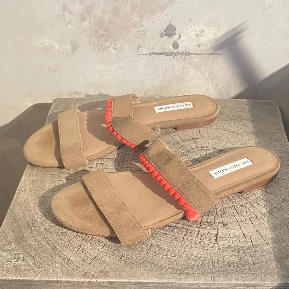 Saks Fifth Avenue Tan Sandals with coral Accents
